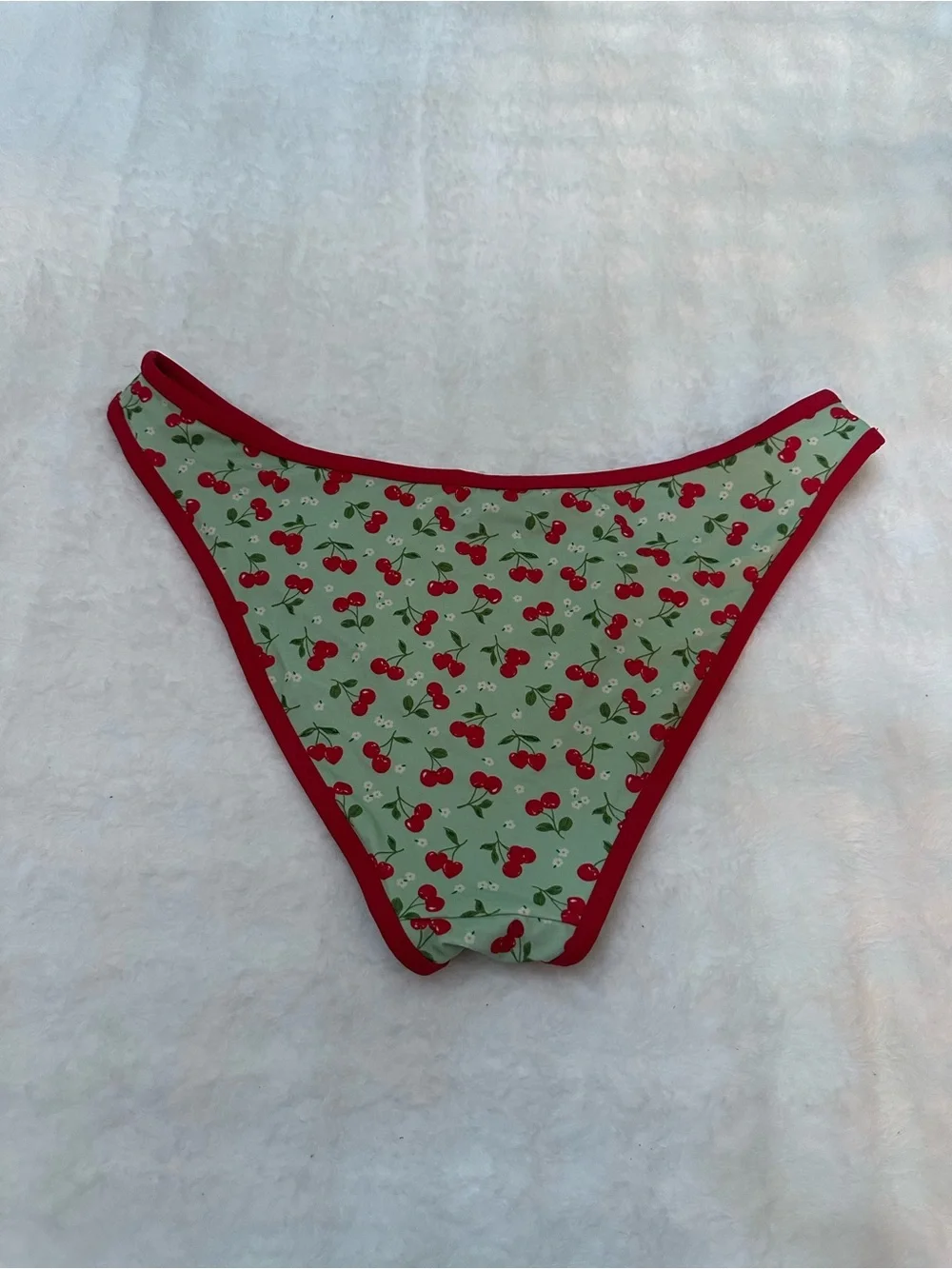 New! Frankie's Bikinis Cherry Print golden hour Bikini Bottom Green 39092
